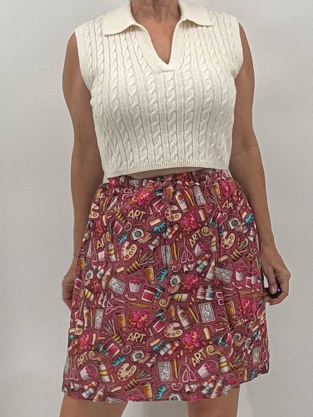 Vintage Artsy Quirky Colorful Art Teacher Lagenlook Novelty Print Handmade Skirt
